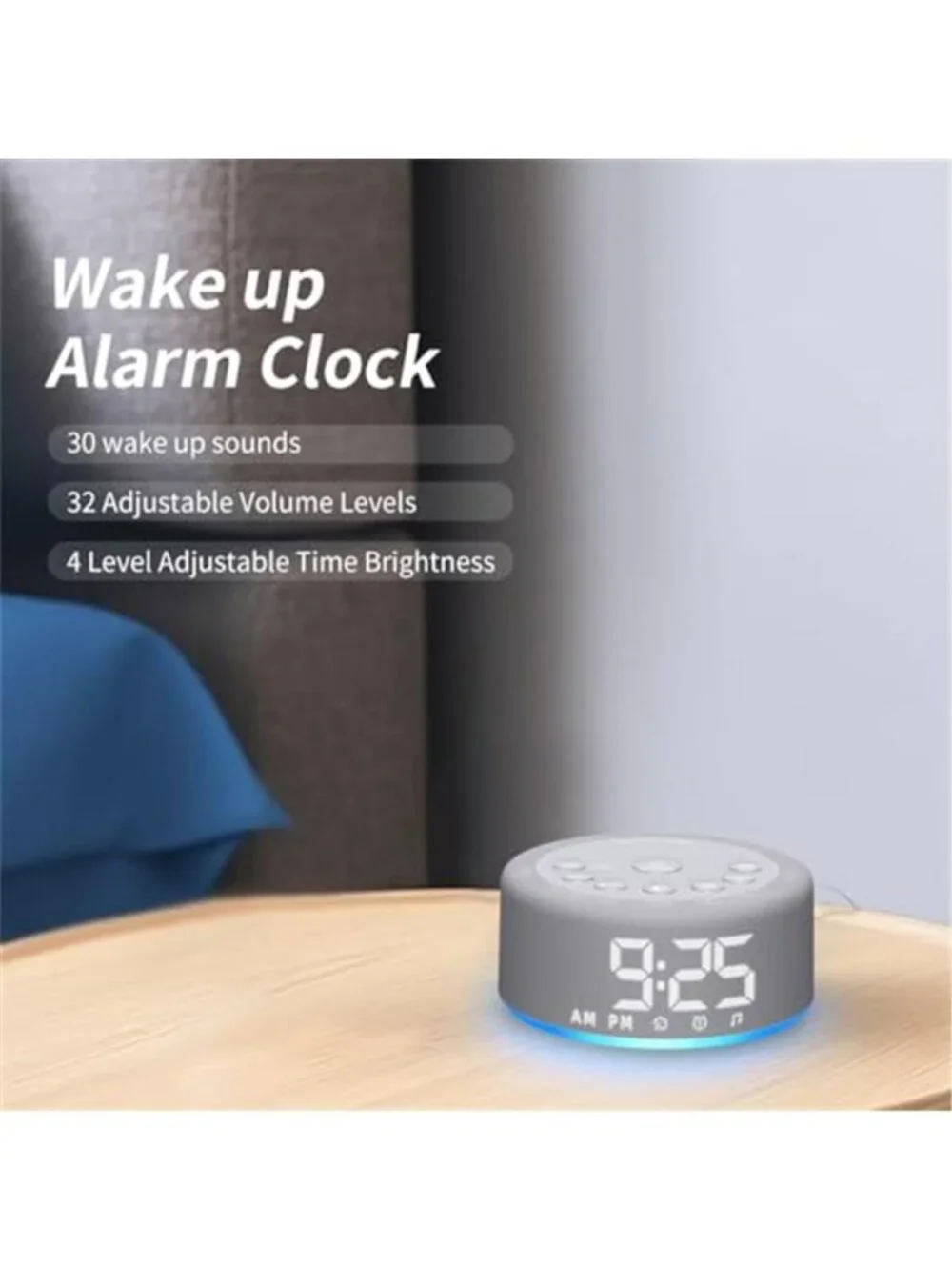 White Noise Sound Machine Alarm Clock Night Light 12 Color Sleep Aid 30 Sounds